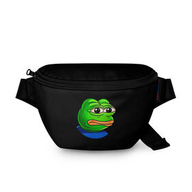 Поясная сумка 3D с принтом Frog в Новосибирске, 100% полиэстер | плотная ткань, ремень с регулируемой длиной, внутри несколько карманов для мелочей, основное отделение и карман с обратной стороны сумки застегиваются на молнию | animal | frog | head | meme | голова | животные | лягушка | мем | прикол | юмор