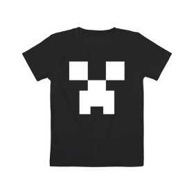 Детская футболка хлопок с принтом MINECRAFT CREEPER в Новосибирске, 100% хлопок | круглый вырез горловины, полуприлегающий силуэт, длина до линии бедер | block | creeper | cube | minecraft | pixel | блок | геометрия | крафт | крипер | кубики | майнкрафт | пиксели