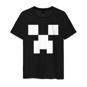 Мужская футболка хлопок с принтом MINECRAFT CREEPER в Новосибирске, 100% хлопок | прямой крой, круглый вырез горловины, длина до линии бедер, слегка спущенное плечо. | block | creeper | cube | minecraft | pixel | блок | геометрия | крафт | крипер | кубики | майнкрафт | пиксели