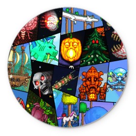 Коврик для мышки круглый с принтом Terraria allpic в Новосибирске, резина и полиэстер | круглая форма, изображение наносится на всю лицевую часть | game | pixel | terraria | игра | пиксель | террариа