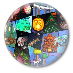Значок с принтом Terraria allpic в Новосибирске,  металл | круглая форма, металлическая застежка в виде булавки | game | pixel | terraria | игра | пиксель | террариа