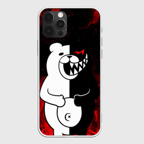 Чехол для iPhone 12 Pro с принтом MONOKUMA с пупком горит в палмени в Новосибирске, силикон | область печати: задняя сторона чехла, без боковых панелей | Тематика изображения на принте: anime | bear | black  white | danganronpa | kurokuma | monodam | monokuma | monomi | monotaro | rabbit | school | shirokuma | аниме | главарь | мoноми | монокума | черно белый | школа