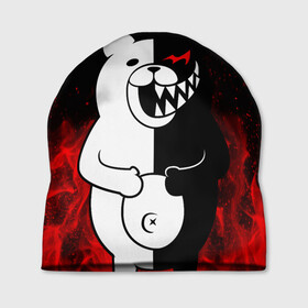 Шапка 3D с принтом MONOKUMA в Новосибирске, 100% полиэстер | универсальный размер, печать по всей поверхности изделия | anime | bear | black  white | danganronpa | kurokuma | monodam | monokuma | monomi | monotaro | rabbit | school | shirokuma | аниме | главарь | мoноми | монокума | черно белый | школа