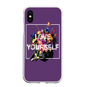 Чехол для iPhone XS Max матовый с принтом Love Yourself в Новосибирске, Силикон | Область печати: задняя сторона чехла, без боковых панелей | bangtan | bighit | boy | fake love | j hope | jimin | jin | jungkook | korea | kpop | live | luv | mic drop | rm | suga | v | with | бтс | кей | поп