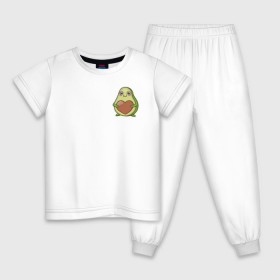 Детская пижама хлопок с принтом Avocado Heart в Новосибирске, 100% хлопок |  брюки и футболка прямого кроя, без карманов, на брюках мягкая резинка на поясе и по низу штанин
 | Тематика изображения на принте: avocado | heart | sticker | vegan | vegetarian | авокадо | веган | вегетарианство | сердце | стикер