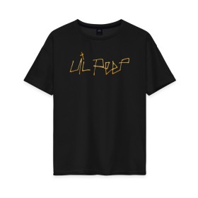 Женская футболка хлопок Oversize с принтом LIL PEEP GOLDEN LOGO в Новосибирске, 100% хлопок | свободный крой, круглый ворот, спущенный рукав, длина до линии бедер
 | lil peep | lil prince | pink | зарубежная музыка | лил пип | маленький принц