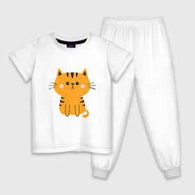Детская пижама хлопок с принтом Кошечка в Новосибирске, 100% хлопок |  брюки и футболка прямого кроя, без карманов, на брюках мягкая резинка на поясе и по низу штанин
 | animal | cat | cute | kitty | meow | друг | животные | киска | китти | кот | котенок | котик | кошечка | кошка | лев | леопард | милый | мур | мяу | пантера | питомец | рысь | тигр | улыбка