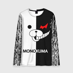 Мужской лонгслив 3D с принтом MONOKUMA. в Новосибирске, 100% полиэстер | длинные рукава, круглый вырез горловины, полуприлегающий силуэт | anime | bear | black  white | danganronpa | kurokuma | monodam | monokuma | monomi | monotaro | pink | rabbit | school | shirokuma | аниме | главарь | мoноми | монокума | черно белый | школа