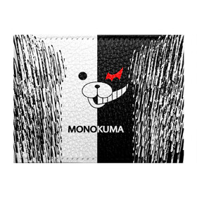 Обложка для студенческого билета с принтом MONOKUMA. в Новосибирске, натуральная кожа | Размер: 11*8 см; Печать на всей внешней стороне | Тематика изображения на принте: anime | bear | black  white | danganronpa | kurokuma | monodam | monokuma | monomi | monotaro | pink | rabbit | school | shirokuma | аниме | главарь | мoноми | монокума | черно белый | школа