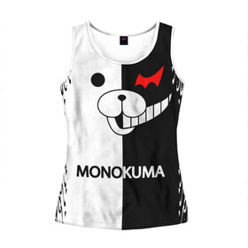 Женская майка 3D с принтом MONOKUMA. в Новосибирске, 100% полиэстер | круглая горловина, прямой силуэт, длина до линии бедра | anime | bear | black  white | danganronpa | kurokuma | monodam | monokuma | monomi | monotaro | pink | rabbit | school | shirokuma | аниме | главарь | мoноми | монокума | черно белый | школа