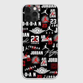 Чехол для iPhone 12 Pro с принтом MICHAEL JORDAN LOGOBOMBING в Новосибирске, силикон | область печати: задняя сторона чехла, без боковых панелей | Тематика изображения на принте: 23 | bulls | chicago bulls | jordan | logo | michael jordan | nba | paris saint germain | psg | red | sport | быки | джордан | лого | майкл джордан | псж | спорт | чикаго буллс