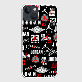 Чехол для iPhone 13 с принтом MICHAEL JORDAN LOGOBOMBING в Новосибирске,  |  | Тематика изображения на принте: 23 | bulls | chicago bulls | jordan | logo | michael jordan | nba | paris saint germain | psg | red | sport | быки | джордан | лого | майкл джордан | псж | спорт | чикаго буллс