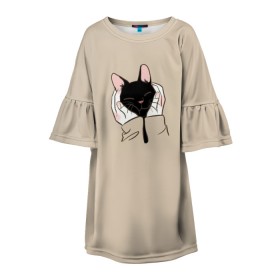 Детское платье 3D с принтом Милая кошечка в Новосибирске, 100% полиэстер | прямой силуэт, чуть расширенный к низу. Круглая горловина, на рукавах — воланы | Тематика изображения на принте: cat | детское платье с кошкой | для девочек | кот | кошка | милая | милая футболка | мужская футболка | рюкзак с кошкой | футболка | футболка 3d | футболка женская | футболка с котом