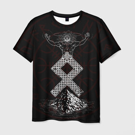 Мужская футболка 3D с принтом Один в Новосибирске, 100% полиэфир | прямой крой, круглый вырез горловины, длина до линии бедер | бог | вегвизир | горы | легенда | магия | один | рисунок | руна | скандинавия
