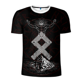 Мужская футболка 3D спортивная с принтом Один в Новосибирске, 100% полиэстер с улучшенными характеристиками | приталенный силуэт, круглая горловина, широкие плечи, сужается к линии бедра | бог | вегвизир | горы | легенда | магия | один | рисунок | руна | скандинавия