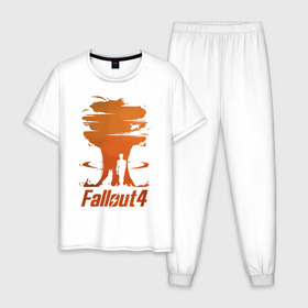 Мужская пижама хлопок с принтом Fallout 4 в Новосибирске, 100% хлопок | брюки и футболка прямого кроя, без карманов, на брюках мягкая резинка на поясе и по низу штанин
 | art | dog | drone | explosion | fallout | fallout 4 | game | man | арт | взрыв | дрон | игра | собака | фоллаут | фоллаут 4 | человек