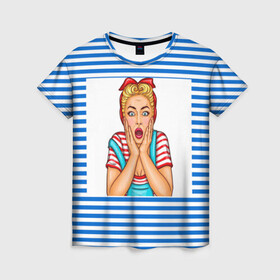 Женская футболка 3D с принтом Морячка в Новосибирске, 100% полиэфир ( синтетическое хлопкоподобное полотно) | прямой крой, круглый вырез горловины, длина до линии бедер | девушка | морячка | полоски | тельняшка