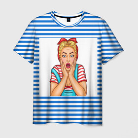 Мужская футболка 3D с принтом Морячка в Новосибирске, 100% полиэфир | прямой крой, круглый вырез горловины, длина до линии бедер | девушка | морячка | полоски | тельняшка