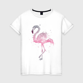 Женская футболка хлопок с принтом Flamingo в Новосибирске, 100% хлопок | прямой крой, круглый вырез горловины, длина до линии бедер, слегка спущенное плечо | абстракция | акварель | арт | градиент | животные | минимализм | птицы | фламинго | экзотика | экзотические животные | экзотические птицы