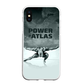 Чехол для iPhone XS Max матовый с принтом Power of the Atlas в Новосибирске, Силикон | Область печати: задняя сторона чехла, без боковых панелей | Тематика изображения на принте: atlas | power | powerlifting | sport | strength | weightlifting | атлант | бодибилдинг | качок | пауэрлифтинг | сила | спорт