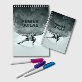 Блокнот с принтом Power of the Atlas в Новосибирске, 100% бумага | 48 листов, плотность листов — 60 г/м2, плотность картонной обложки — 250 г/м2. Листы скреплены удобной пружинной спиралью. Цвет линий — светло-серый
 | Тематика изображения на принте: atlas | power | powerlifting | sport | strength | weightlifting | атлант | бодибилдинг | качок | пауэрлифтинг | сила | спорт