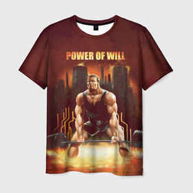 Мужская футболка 3D с принтом Power of will в Новосибирске, 100% полиэфир | прямой крой, круглый вырез горловины, длина до линии бедер | power | powerlifting | sport | strength | weightlifting | бодибилдинг | качок | пауэрлифтинг | сила | спорт