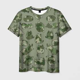Мужская футболка 3D с принтом Камуфляж с котиками (хаки) в Новосибирске, 100% полиэфир | прямой крой, круглый вырез горловины, длина до линии бедер | Тематика изображения на принте: cat | cats | армия | военный | воин | герой | день защитника | день защитника отеч | десант | защитник | капитан | котики | коты | котэ | котята | кошки | мальчишник | мужчинам | омон | охота | охранник
