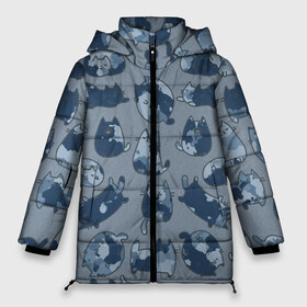 Женская зимняя куртка 3D с принтом Камуфляж с котиками (серо-голубой) в Новосибирске, верх — 100% полиэстер; подкладка — 100% полиэстер; утеплитель — 100% полиэстер | длина ниже бедра, силуэт Оверсайз. Есть воротник-стойка, отстегивающийся капюшон и ветрозащитная планка. 

Боковые карманы с листочкой на кнопках и внутренний карман на молнии | cat | cats | армия | военный | воин | герой | день защитника | день защитника отечества | десант | защитник | капитан | котики | коты | котэ | котята | кошки | мальчишник | мужчинам | омон | охота | охранник