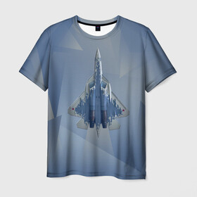 Мужская футболка 3D с принтом Су-57 в Новосибирске, 100% полиэфир | прямой крой, круглый вырез горловины, длина до линии бедер | авиа | авиация | брату | ввс | военно воздушные силы | деду | дедушке | день защитника | день защитника отечества | день мужчин | другу | защитник | летать | летчик | любимому | мужской день