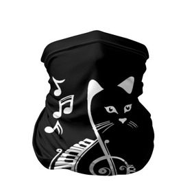 Бандана-труба 3D с принтом Музыкальный кот в Новосибирске, 100% полиэстер, ткань с особыми свойствами — Activecool | плотность 150‒180 г/м2; хорошо тянется, но сохраняет форму | background | black | cat | mus | music | musical | white | with | белый | игроман | кот | котик | котиков | котиком | котов | кошек | кошка | меломан | музыка | музыкальный | ноты | с белым | с котом | с нотами | фон | черный