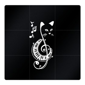 Магнитный плакат 3Х3 с принтом Музыкальный кот в Новосибирске, Полимерный материал с магнитным слоем | 9 деталей размером 9*9 см | Тематика изображения на принте: background | black | cat | mus | music | musical | white | with | белый | игроман | кот | котик | котиков | котиком | котов | кошек | кошка | меломан | музыка | музыкальный | ноты | с белым | с котом | с нотами | фон | черный