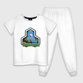 Детская пижама хлопок с принтом Terraria в Новосибирске, 100% хлопок |  брюки и футболка прямого кроя, без карманов, на брюках мягкая резинка на поясе и по низу штанин
 | Тематика изображения на принте: game | logo | teraria | terraria | игра | инди игра | логотип | надпись | терария | террария