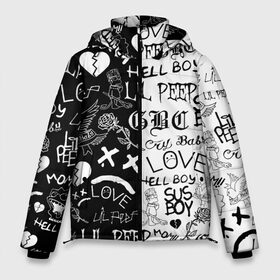 Мужская зимняя куртка 3D с принтом LIL PEEP LOGOBOMBING в Новосибирске, верх — 100% полиэстер; подкладка — 100% полиэстер; утеплитель — 100% полиэстер | длина ниже бедра, свободный силуэт Оверсайз. Есть воротник-стойка, отстегивающийся капюшон и ветрозащитная планка. 

Боковые карманы с листочкой на кнопках и внутренний карман на молнии. | lil peep | lil prince | pink | зарубежная музыка | лил пип | маленький принц