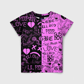 Детская футболка 3D с принтом LIL PEEP LOGOBOMBING BLACK PINK в Новосибирске, 100% гипоаллергенный полиэфир | прямой крой, круглый вырез горловины, длина до линии бедер, чуть спущенное плечо, ткань немного тянется | Тематика изображения на принте: lil peep | lil prince | pink | зарубежная музыка | лил пип | маленький принц