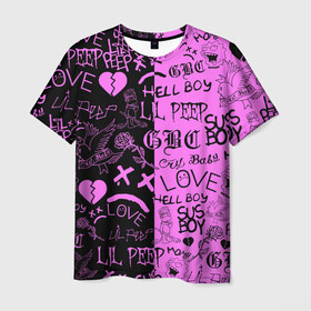 Мужская футболка 3D с принтом LIL PEEP LOGOBOMBING BLACK PINK в Новосибирске, 100% полиэфир | прямой крой, круглый вырез горловины, длина до линии бедер | Тематика изображения на принте: lil peep | lil prince | pink | зарубежная музыка | лил пип | маленький принц