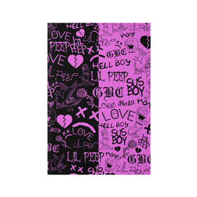 Обложка для паспорта матовая кожа с принтом LIL PEEP LOGOBOMBING BLACK PINK в Новосибирске, натуральная матовая кожа | размер 19,3 х 13,7 см; прозрачные пластиковые крепления | Тематика изображения на принте: lil peep | lil prince | pink | зарубежная музыка | лил пип | маленький принц