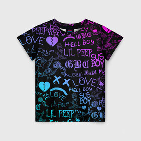 Детская футболка 3D с принтом LIL PEEP NEON | ЛИЛ ПИП НЕОН в Новосибирске, 100% гипоаллергенный полиэфир | прямой крой, круглый вырез горловины, длина до линии бедер, чуть спущенное плечо, ткань немного тянется | lil peep | lil prince | pink | зарубежная музыка | лил пип | маленький принц