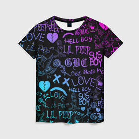Женская футболка 3D с принтом LIL PEEP LOGOBOMBING в Новосибирске, 100% полиэфир ( синтетическое хлопкоподобное полотно) | прямой крой, круглый вырез горловины, длина до линии бедер | lil peep | lil prince | pink | зарубежная музыка | лил пип | маленький принц