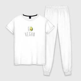 Женская пижама хлопок с принтом Go vegan #3 в Новосибирске, 100% хлопок | брюки и футболка прямого кроя, без карманов, на брюках мягкая резинка на поясе и по низу штанин | avocado | go | govegan | vegan | vegetarian | авокадо | веган | веганство | вегетарианство