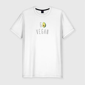 Мужская футболка хлопок Slim с принтом Go vegan #3 в Новосибирске, 92% хлопок, 8% лайкра | приталенный силуэт, круглый вырез ворота, длина до линии бедра, короткий рукав | Тематика изображения на принте: avocado | go | govegan | vegan | vegetarian | авокадо | веган | веганство | вегетарианство