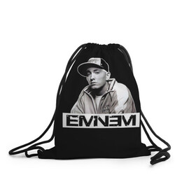 Рюкзак-мешок 3D с принтом Eminem в Новосибирске, 100% полиэстер | плотность ткани — 200 г/м2, размер — 35 х 45 см; лямки — толстые шнурки, застежка на шнуровке, без карманов и подкладки | eminem | evil | ken kaniff | marshall bruce mathers iii | mm | rap | slim shady | маршалл брюс мэтерс iii | рэп | рэп рок | хип хоп | хорроркор | эминем