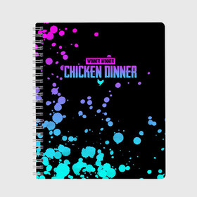 Тетрадь с принтом Chicken Dinner в Новосибирске, 100% бумага | 48 листов, плотность листов — 60 г/м2, плотность картонной обложки — 250 г/м2. Листы скреплены сбоку удобной пружинной спиралью. Уголки страниц и обложки скругленные. Цвет линий — светло-серый
 | asia | battle | chicken | dinner | duo | epic | guide | lucky | map | miramar | mobile | mortal | pro | royale | solo | winner | битва | лут | пабг | пубг | стрим | топ