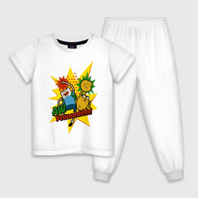 Детская пижама хлопок с принтом Yeaaahhhh в Новосибирске, 100% хлопок |  брюки и футболка прямого кроя, без карманов, на брюках мягкая резинка на поясе и по низу штанин
 | vdpartat | время приключений | финн и джейк