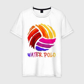 Мужская футболка хлопок с принтом Мяч для водного поло в Новосибирске, 100% хлопок | прямой крой, круглый вырез горловины, длина до линии бедер, слегка спущенное плечо. | Тематика изображения на принте: polo | water polo | вода | водное поло | водный спорт | плавание | пловец | поло | спорт