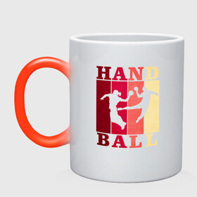 Кружка хамелеон с принтом Handball в Новосибирске, керамика | меняет цвет при нагревании, емкость 330 мл | Тематика изображения на принте: hand ball | handball | play | игра | игра в ганбол | игра с мячом | мяч | руки | футбол