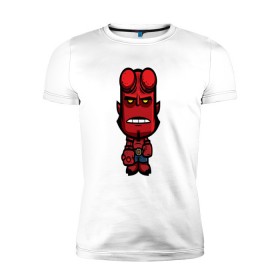 Мужская футболка премиум с принтом Хеллбой в Новосибирске, 92% хлопок, 8% лайкра | приталенный силуэт, круглый вырез ворота, длина до линии бедра, короткий рукав | ад | арт | демон | дьявол | комиксы | рисунок | стикер | хеллбой | человечки | чёрт