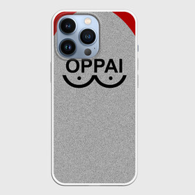Чехол для iPhone 13 Pro с принтом Оппай красно серый в Новосибирске,  |  | Тематика изображения на принте: one punch man | onepunchman | oppai | saitama | ван панч мен | ванпанчмен | макото миядзаки | сайтама | человек один удар