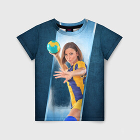 Детская футболка 3D с принтом Гандболистка в Новосибирске, 100% гипоаллергенный полиэфир | прямой крой, круглый вырез горловины, длина до линии бедер, чуть спущенное плечо, ткань немного тянется | hand ball | handball | play | игра | игра в ганбол | игра с мячом | мяч | руки | футбол