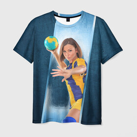 Мужская футболка 3D с принтом Гандболистка в Новосибирске, 100% полиэфир | прямой крой, круглый вырез горловины, длина до линии бедер | hand ball | handball | play | игра | игра в ганбол | игра с мячом | мяч | руки | футбол