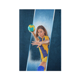Обложка для паспорта матовая кожа с принтом Гандболистка в Новосибирске, натуральная матовая кожа | размер 19,3 х 13,7 см; прозрачные пластиковые крепления | hand ball | handball | play | игра | игра в ганбол | игра с мячом | мяч | руки | футбол